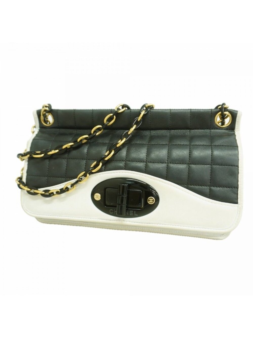 Chanel Shoulder Bag 2.55 Choco Bar Lambskin White Black Gold